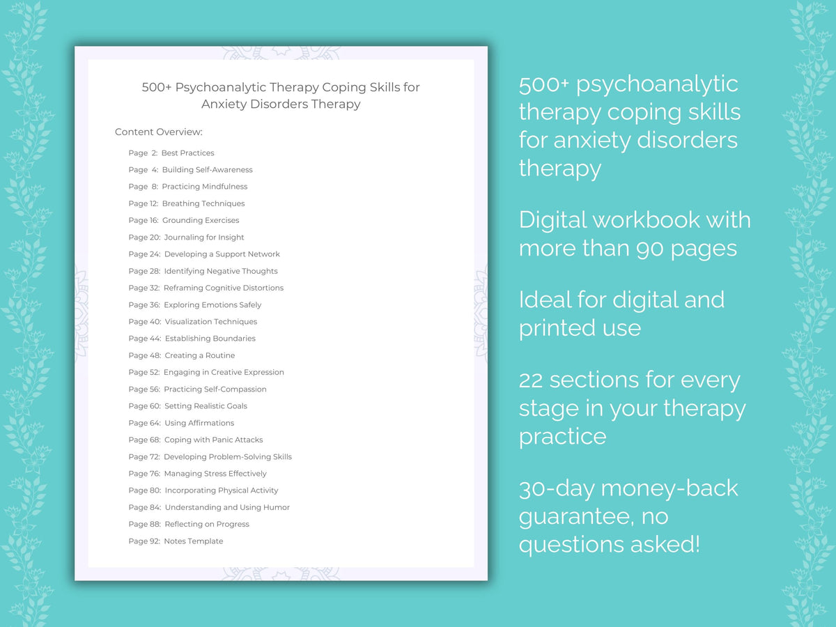 Anxiety Disorders Psychoanalytic Therapy Therapist Worksheets