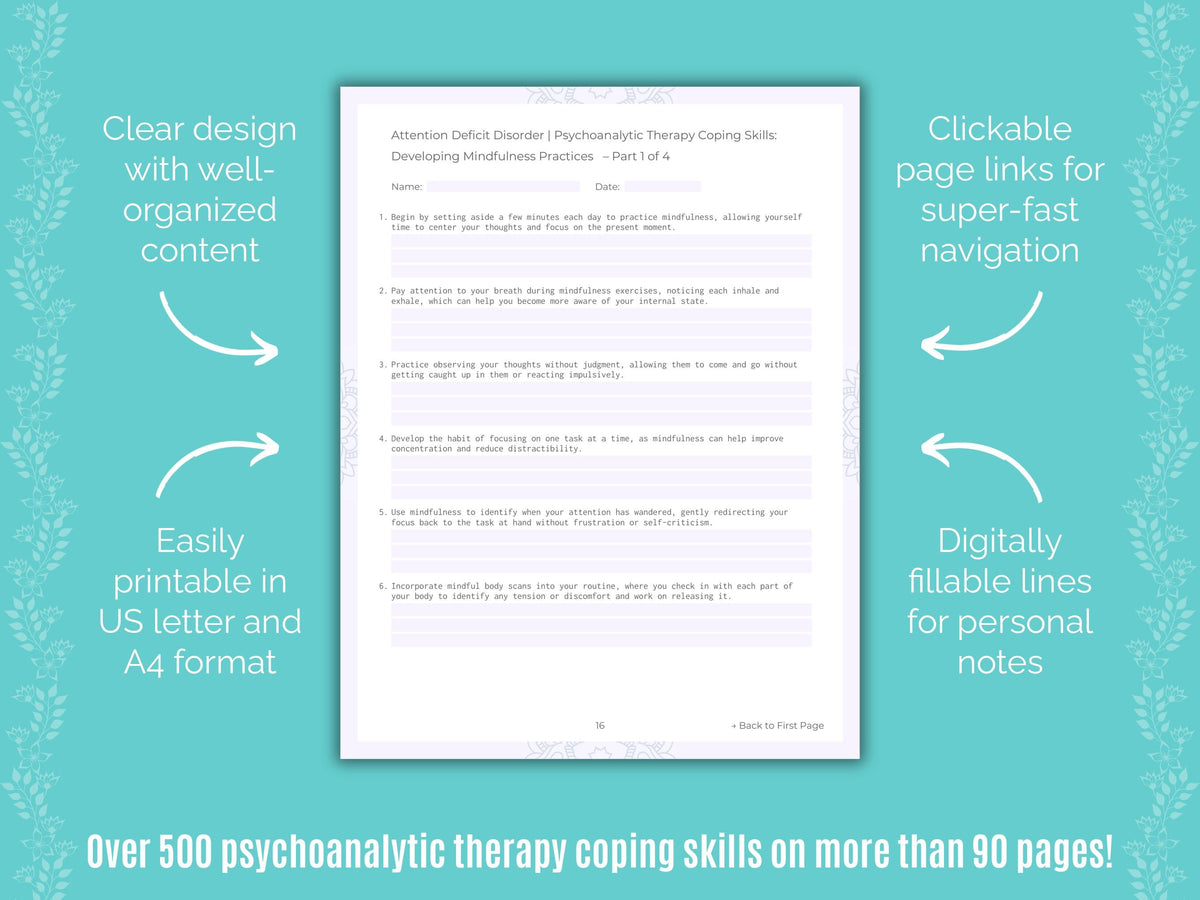 Attention Deficit Disorder (ADD) Psychoanalytic Therapy Counseling Templates
