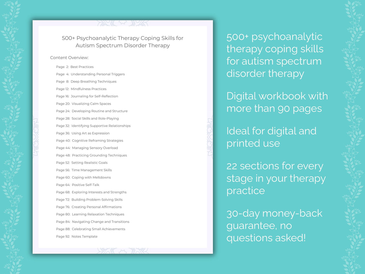 Autism Spectrum Disorder Psychoanalytic Therapy Therapist Worksheets