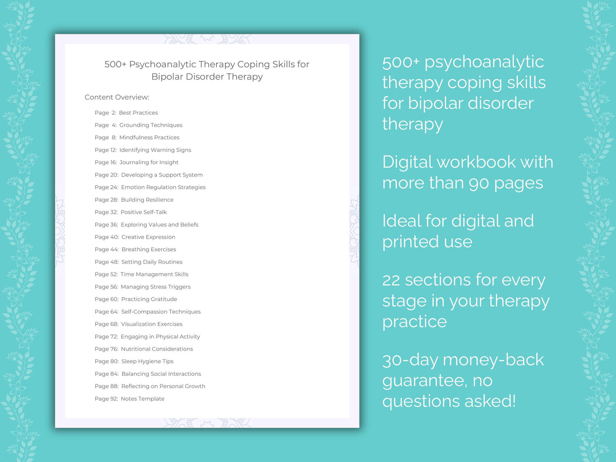 Bipolar Disorder Psychoanalytic Therapy Therapist Worksheets