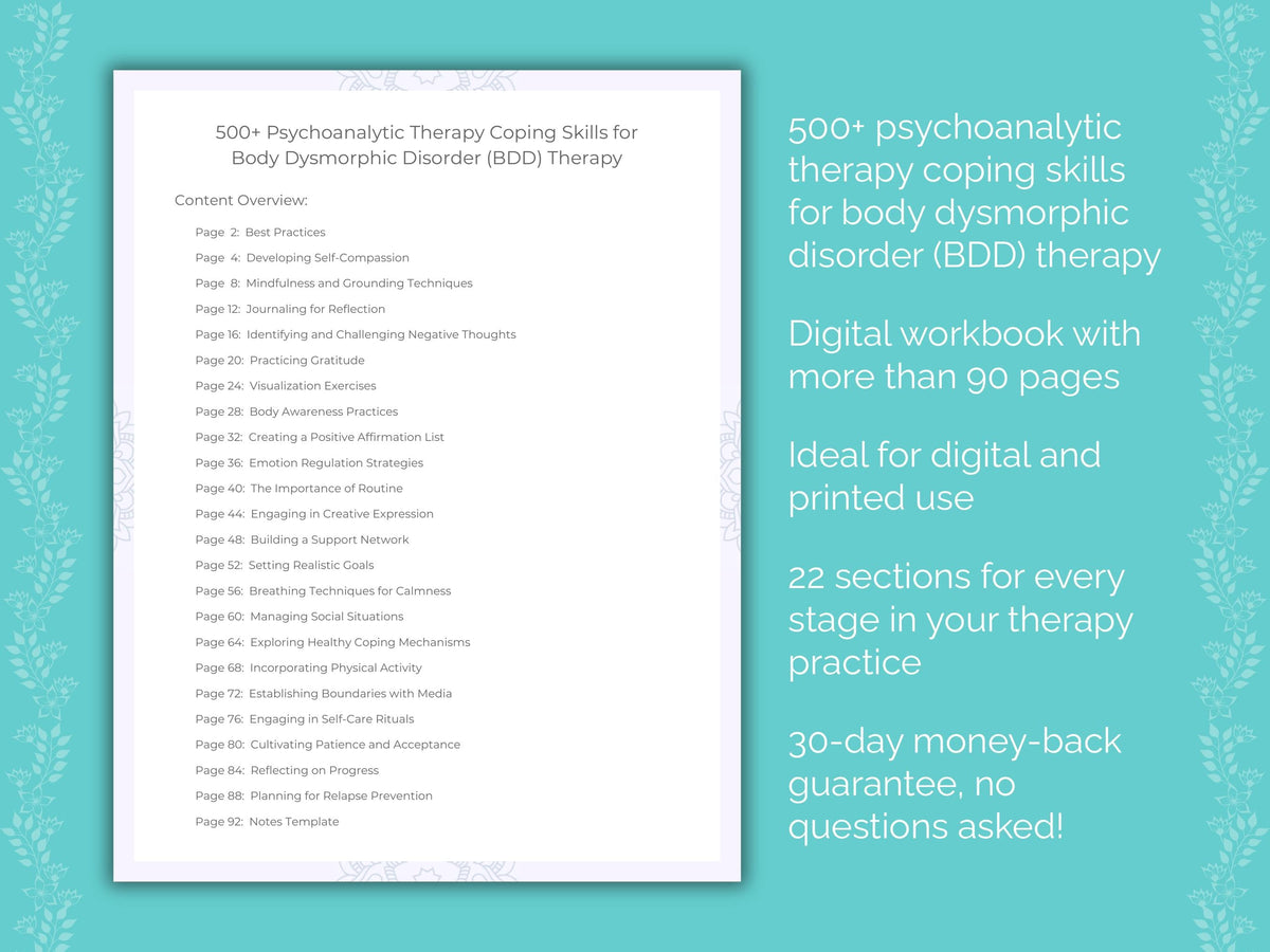 Body Dysmorphic Disorder (BDD) Psychoanalytic Therapy Therapist Worksheets