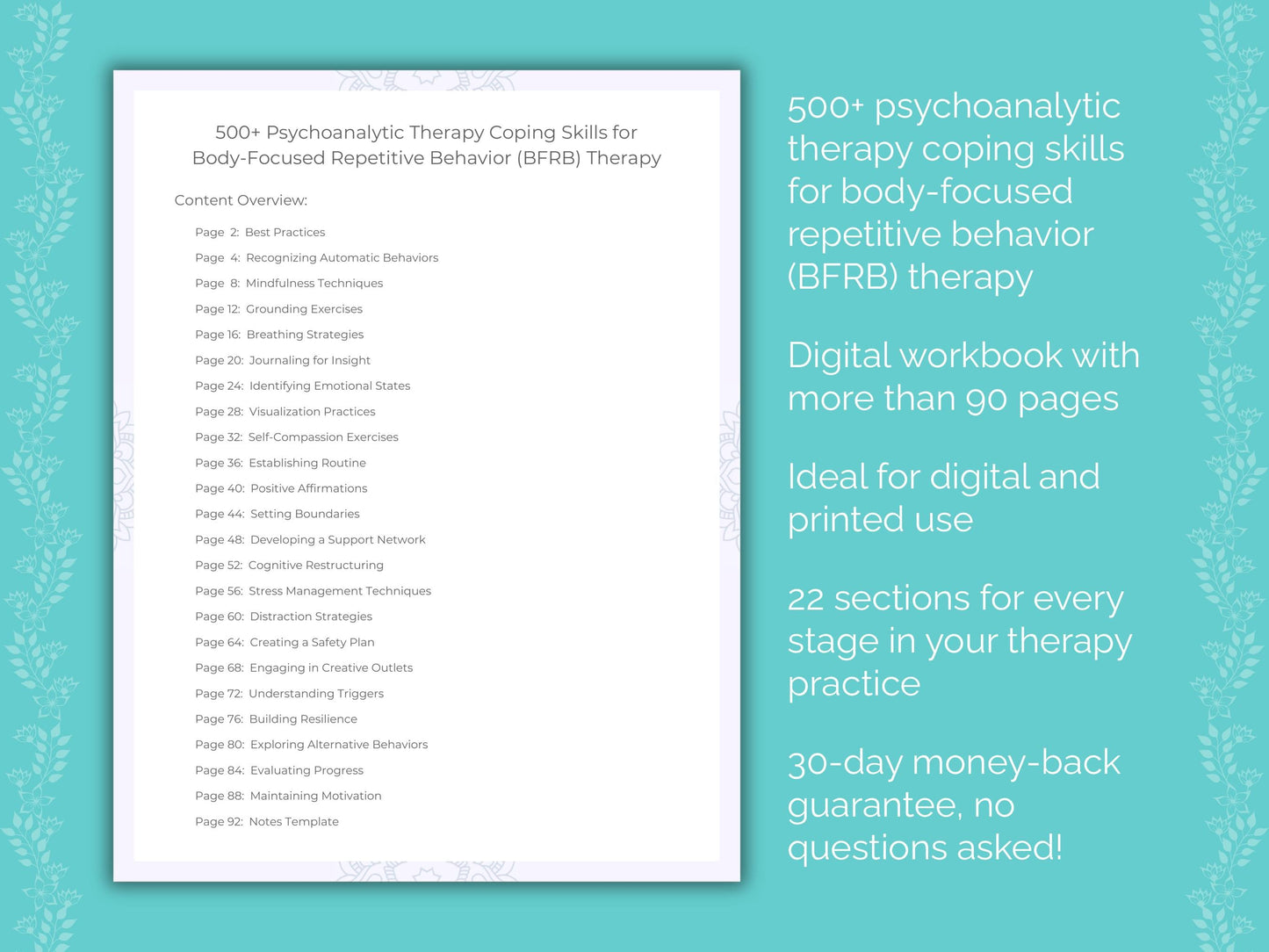 Body-Focused Repetitive Behavior (BFRB) Psychoanalytic Therapy Therapist Worksheets