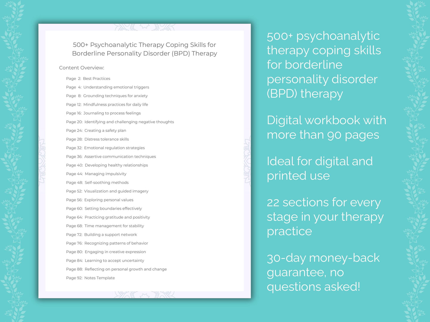 Borderline Personality Disorder (BPD) Psychoanalytic Therapy Therapist Worksheets