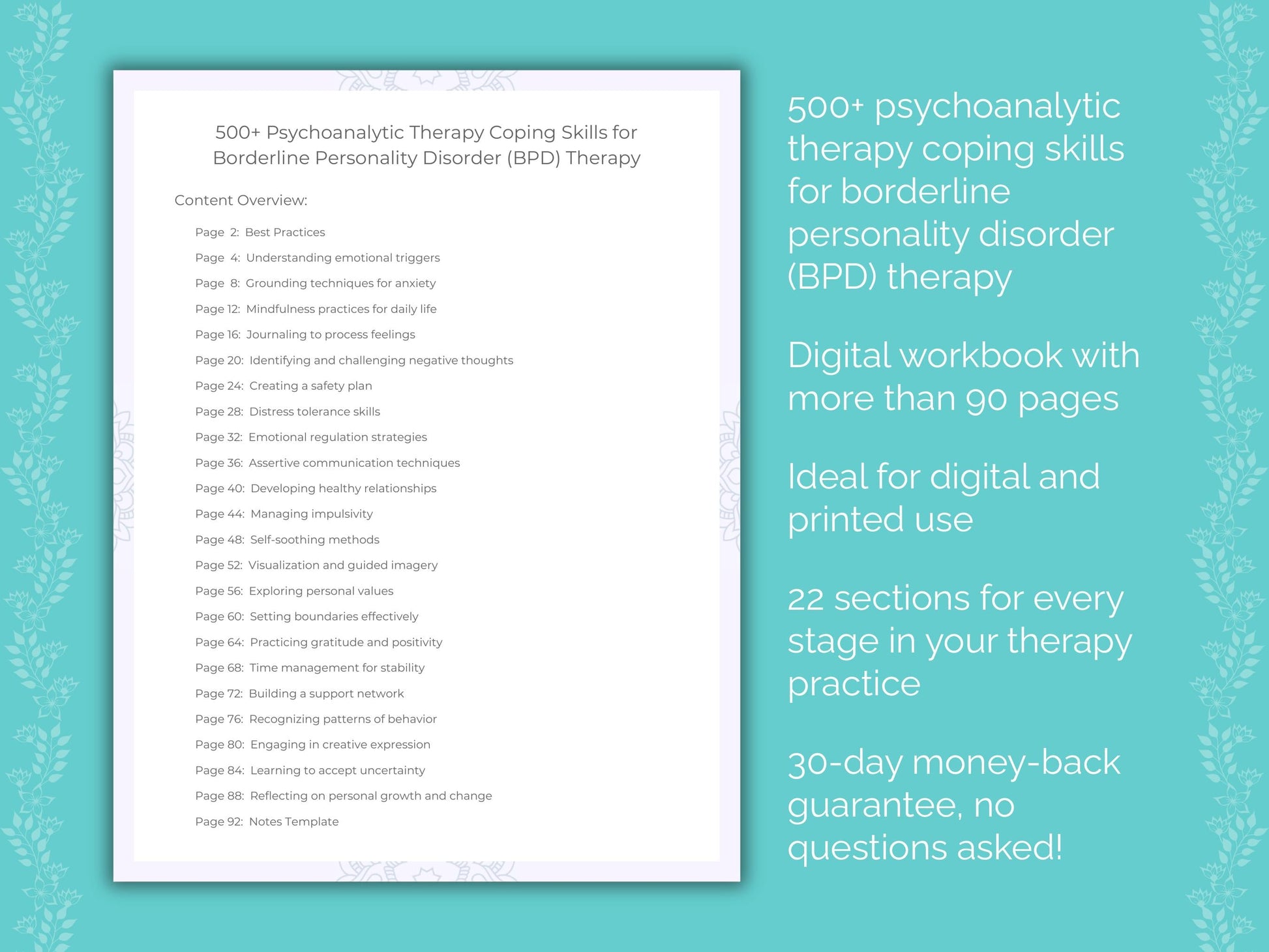 Borderline Personality Disorder (BPD) Psychoanalytic Therapy Therapist Worksheets