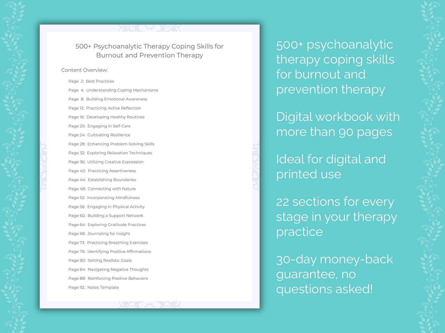 Burnout and Prevention Psychoanalytic Therapy Therapist Worksheets