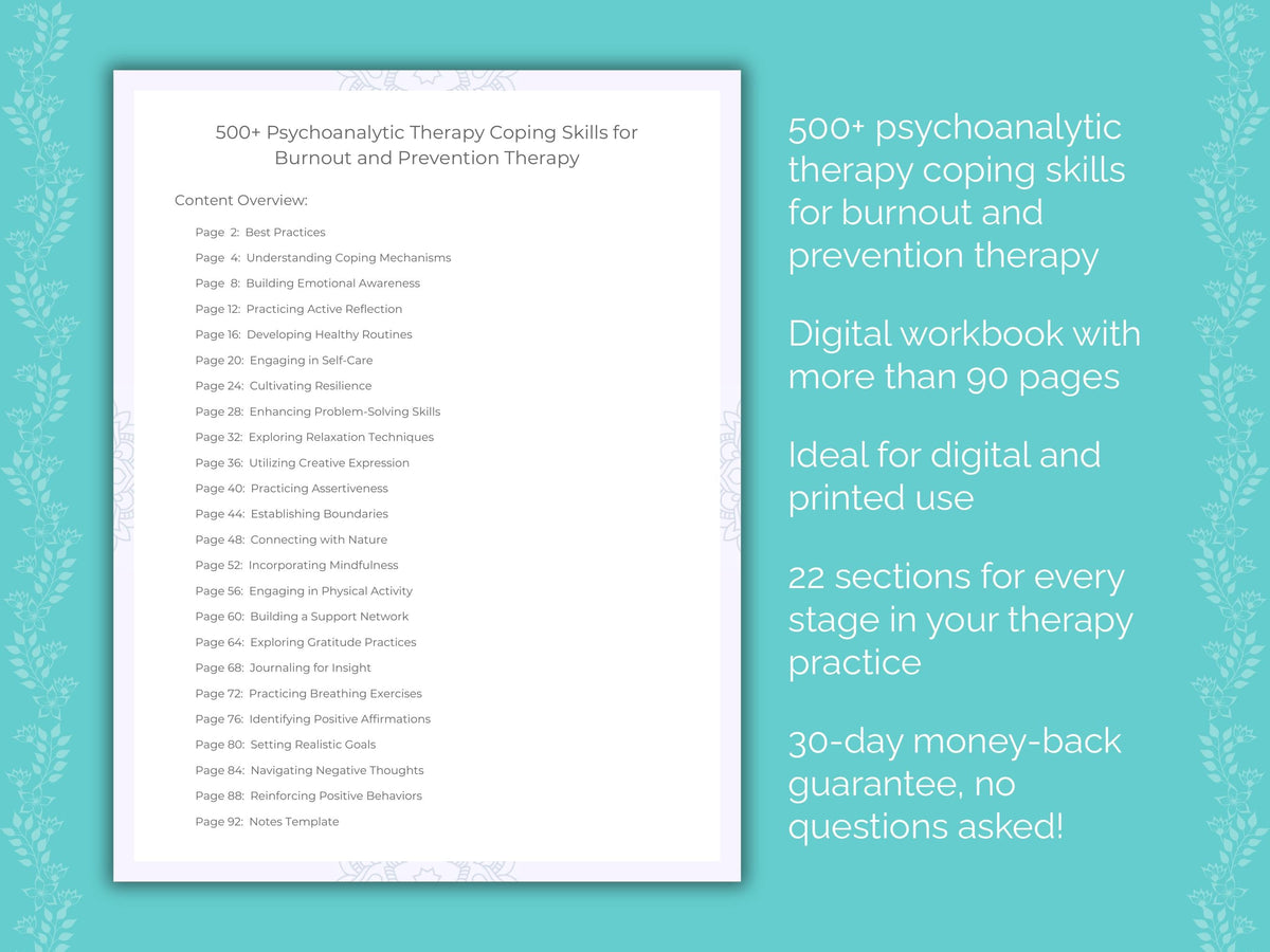 Burnout and Prevention Psychoanalytic Therapy Therapist Worksheets