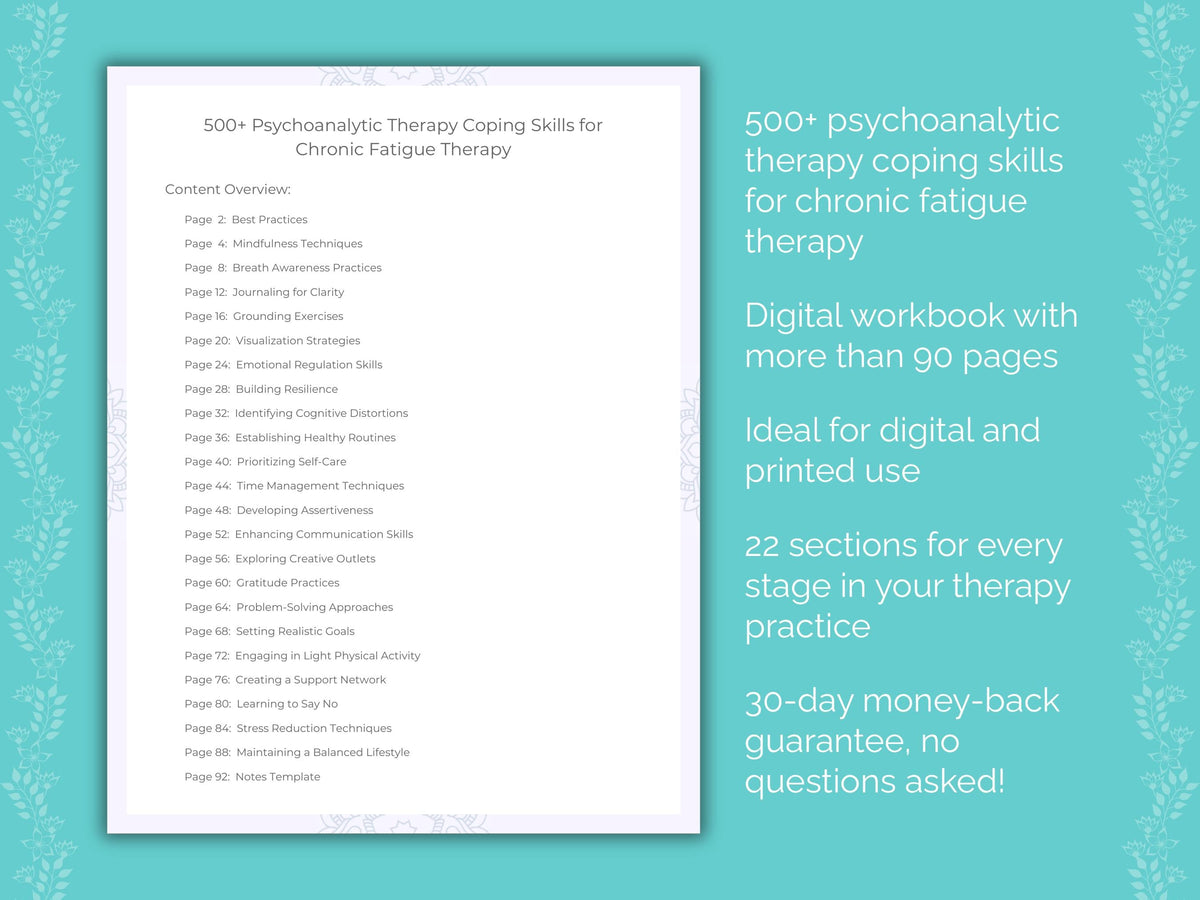 Chronic Fatigue Psychoanalytic Therapy Therapist Worksheets