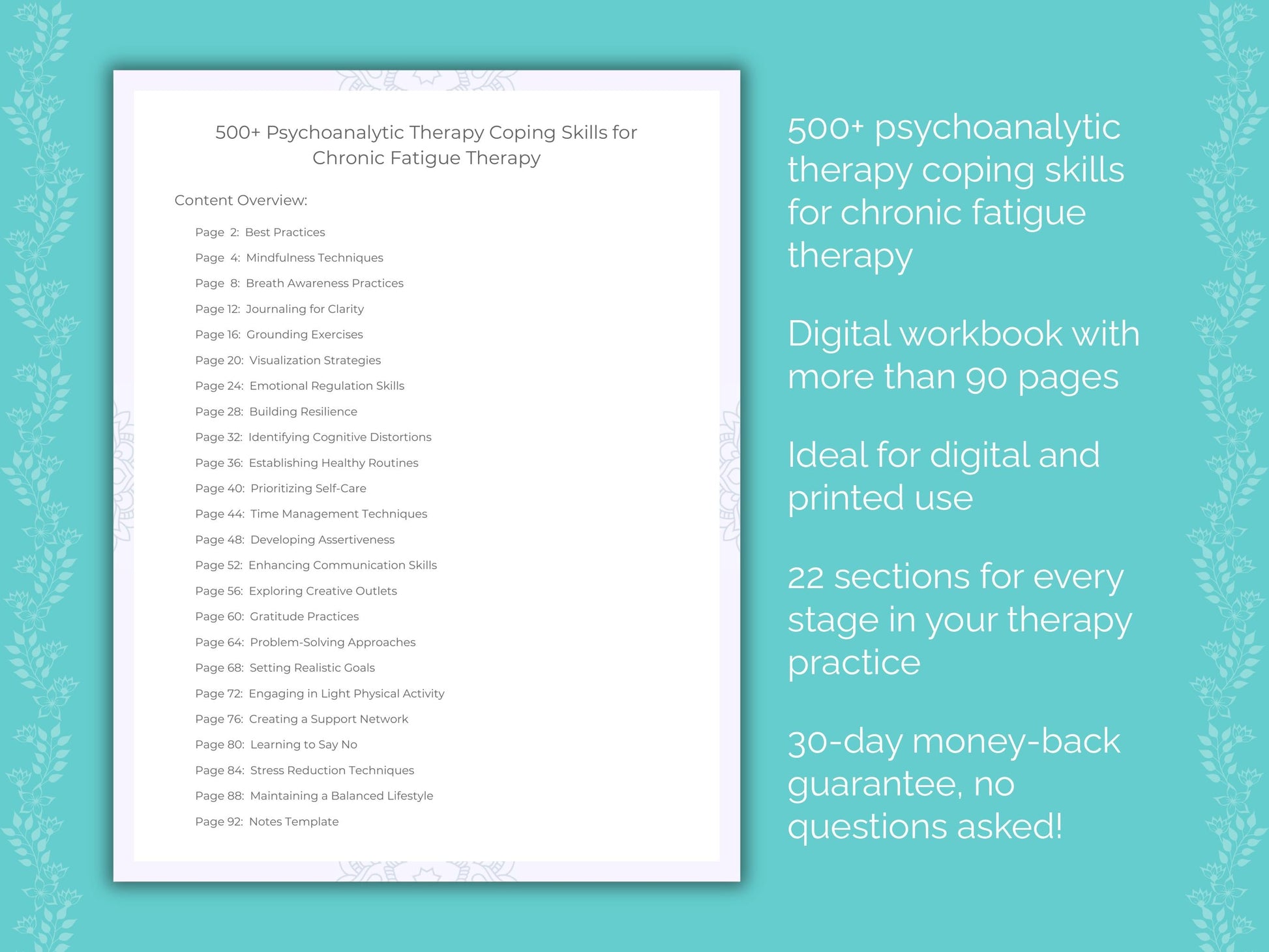 Chronic Fatigue Psychoanalytic Therapy Therapist Worksheets