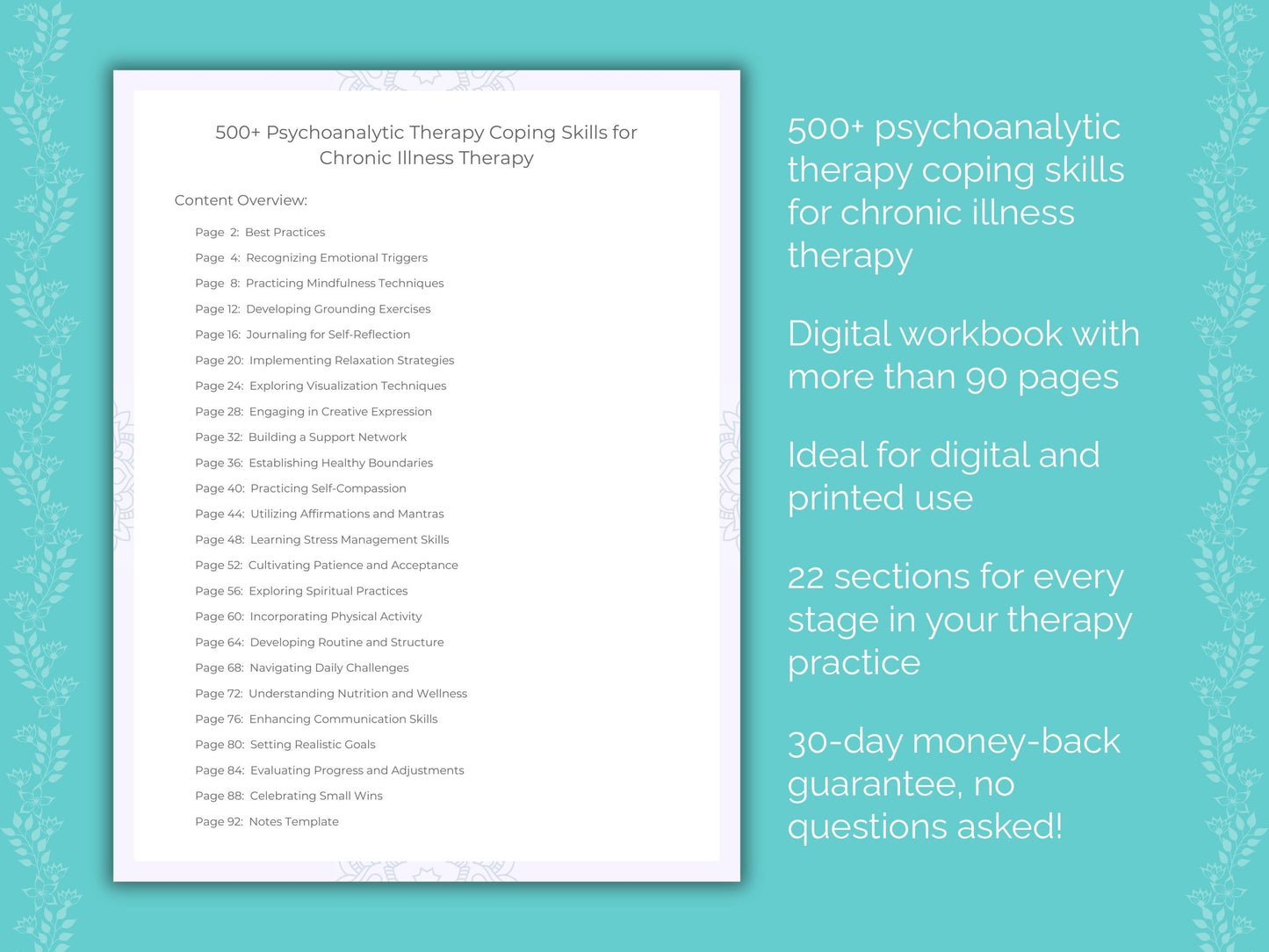 Chronic Illness Psychoanalytic Therapy Therapist Worksheets