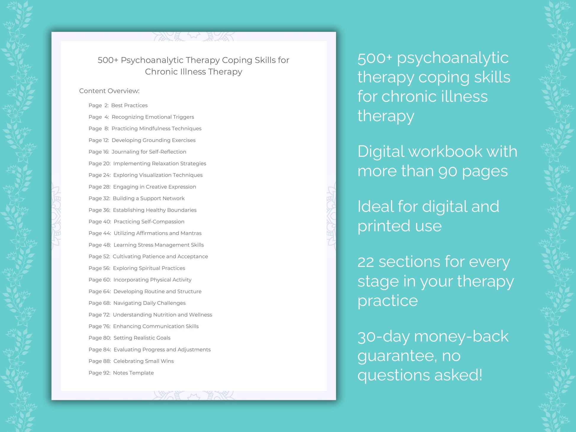 Chronic Illness Psychoanalytic Therapy Therapist Worksheets