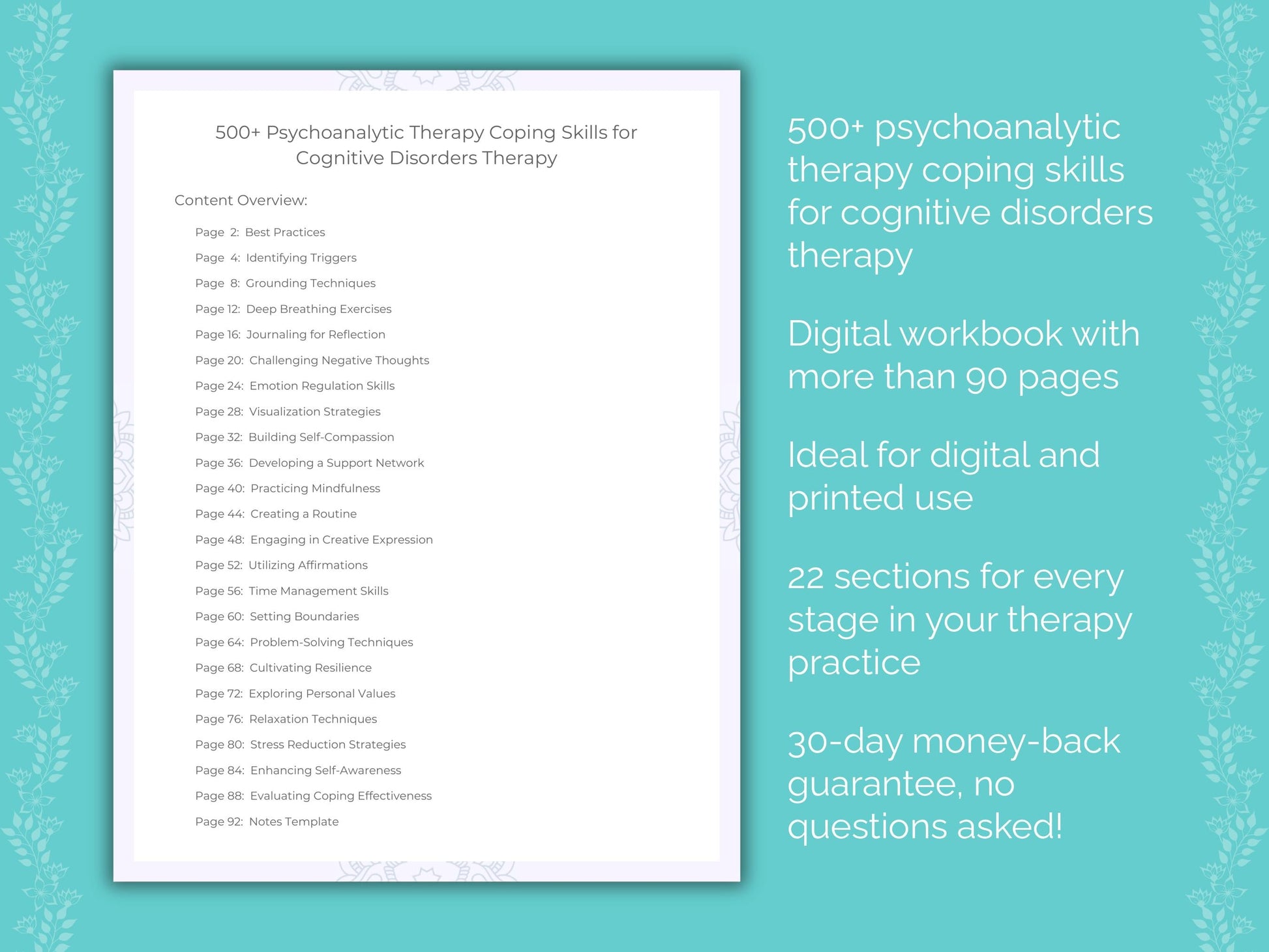 Cognitive Disorders Psychoanalytic Therapy Therapist Worksheets