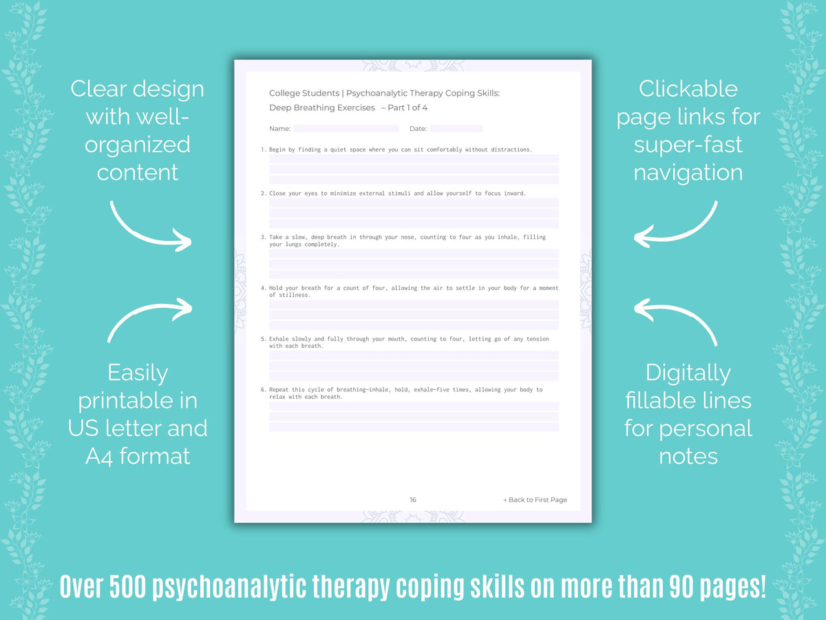 College Students Psychoanalytic Therapy Counseling Templates