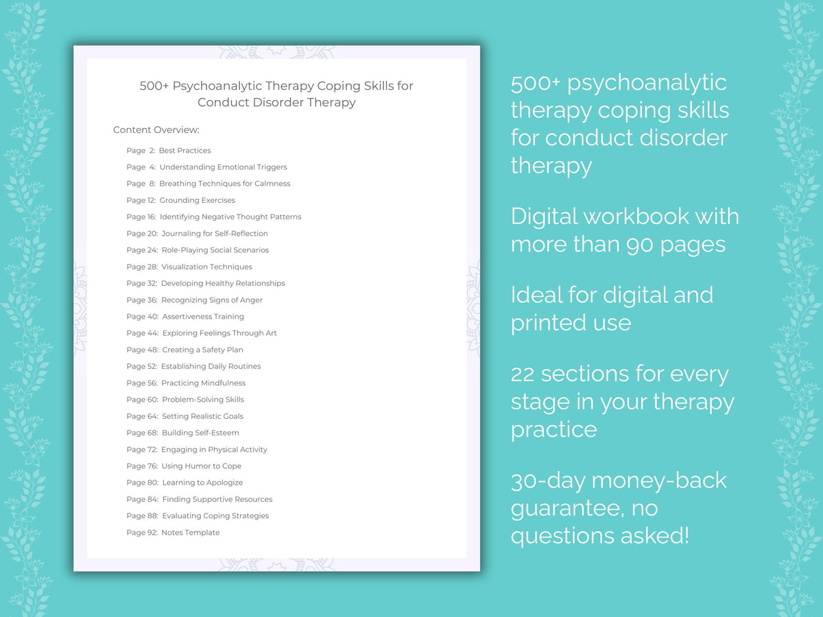 Conduct Disorder Psychoanalytic Therapy Therapist Worksheets