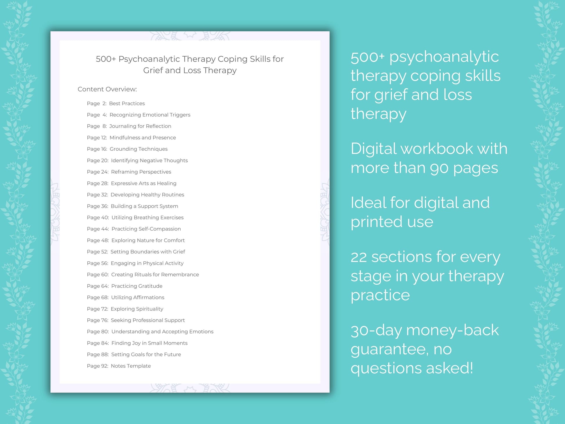 Grief and Loss Psychoanalytic Therapy Therapist Worksheets