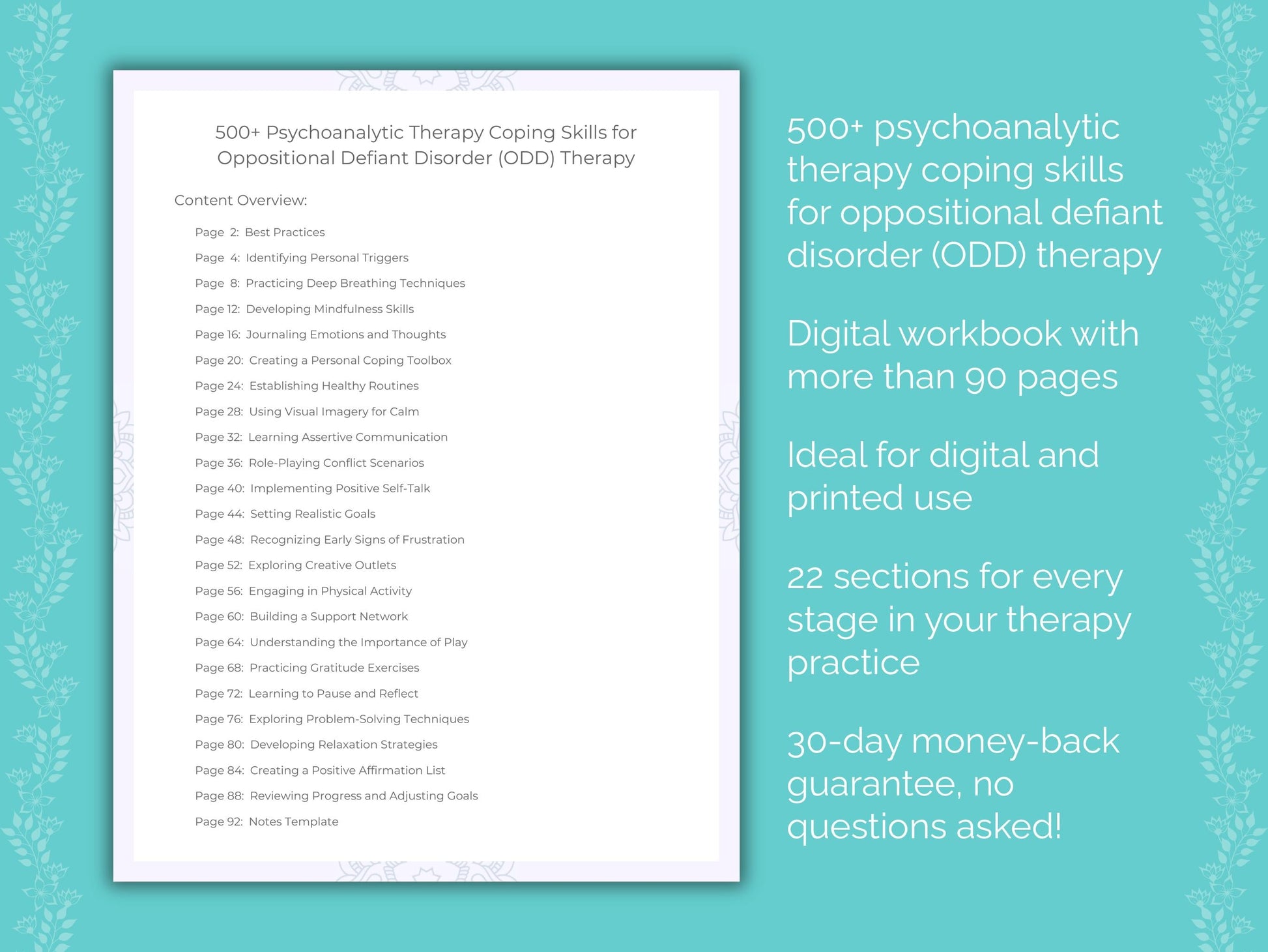 Oppositional Defiant Disorder (ODD) Psychoanalytic Therapy Therapist Worksheets