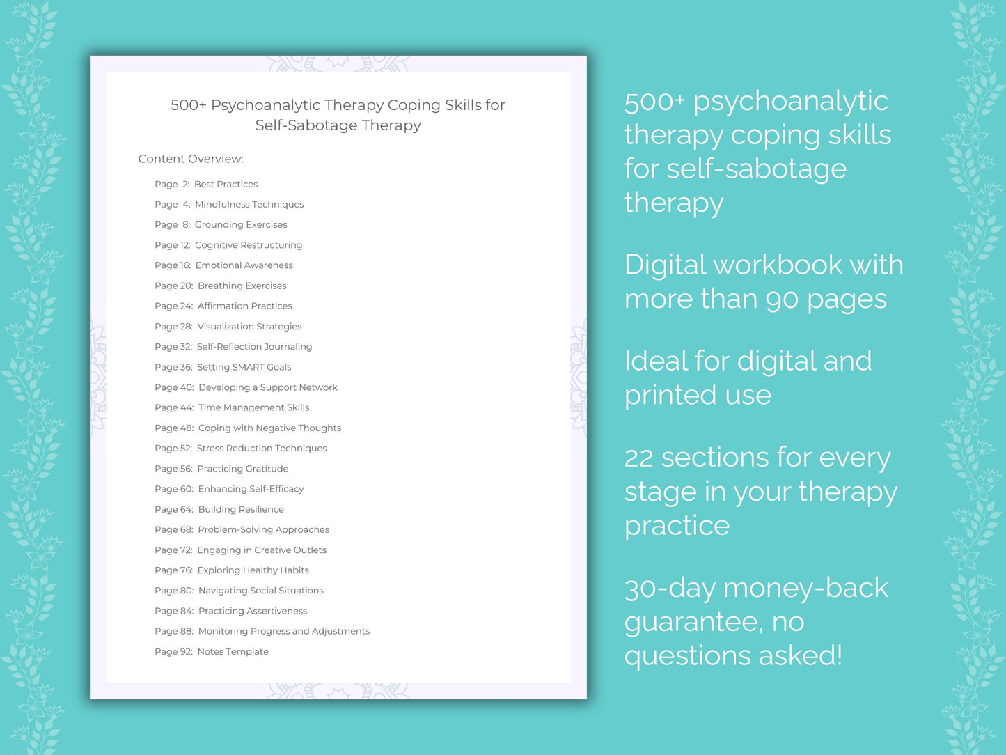 Self-Sabotage Psychoanalytic Therapy Therapist Worksheets