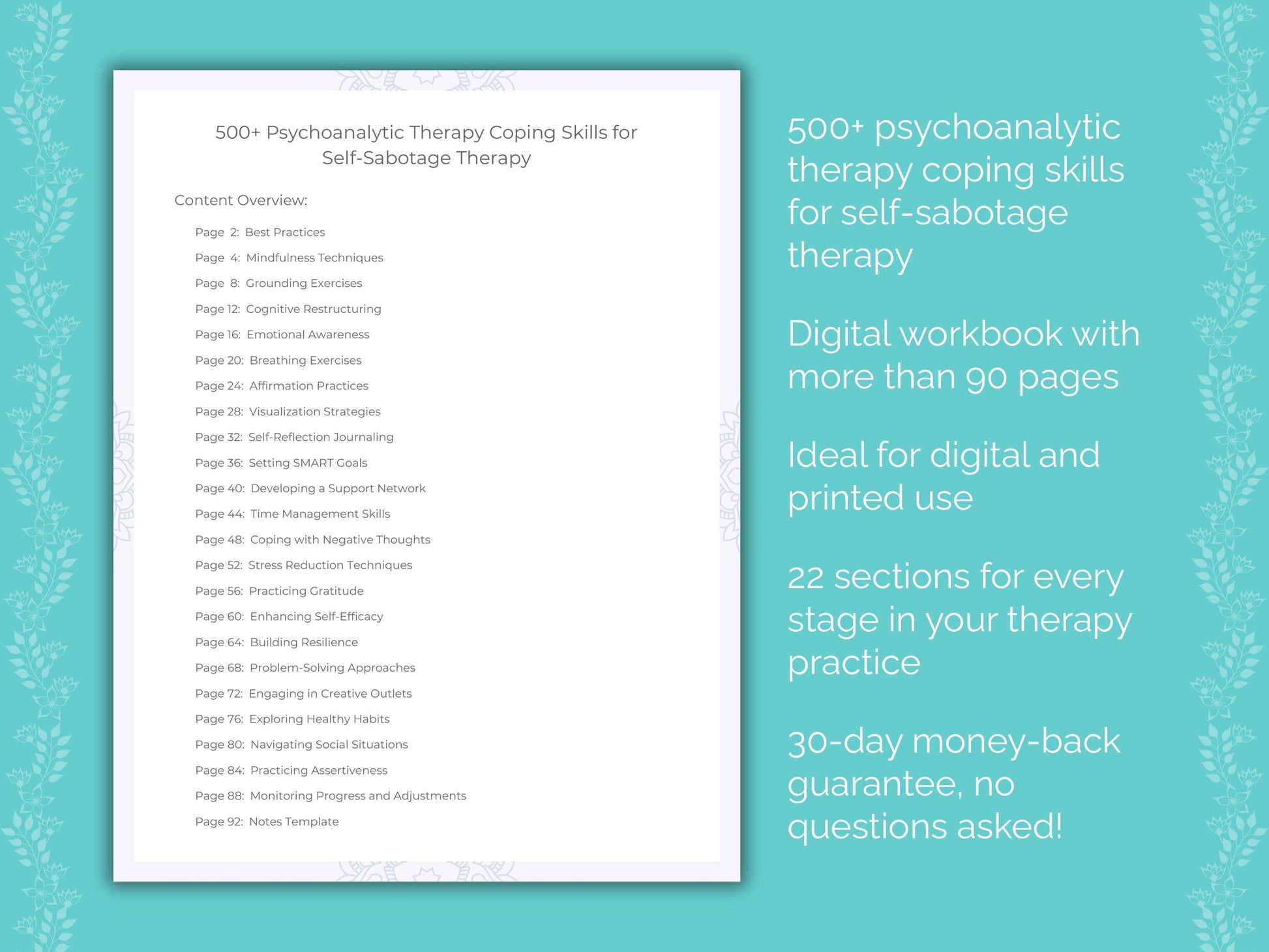 Self-Sabotage Psychoanalytic Therapy Therapist Worksheets