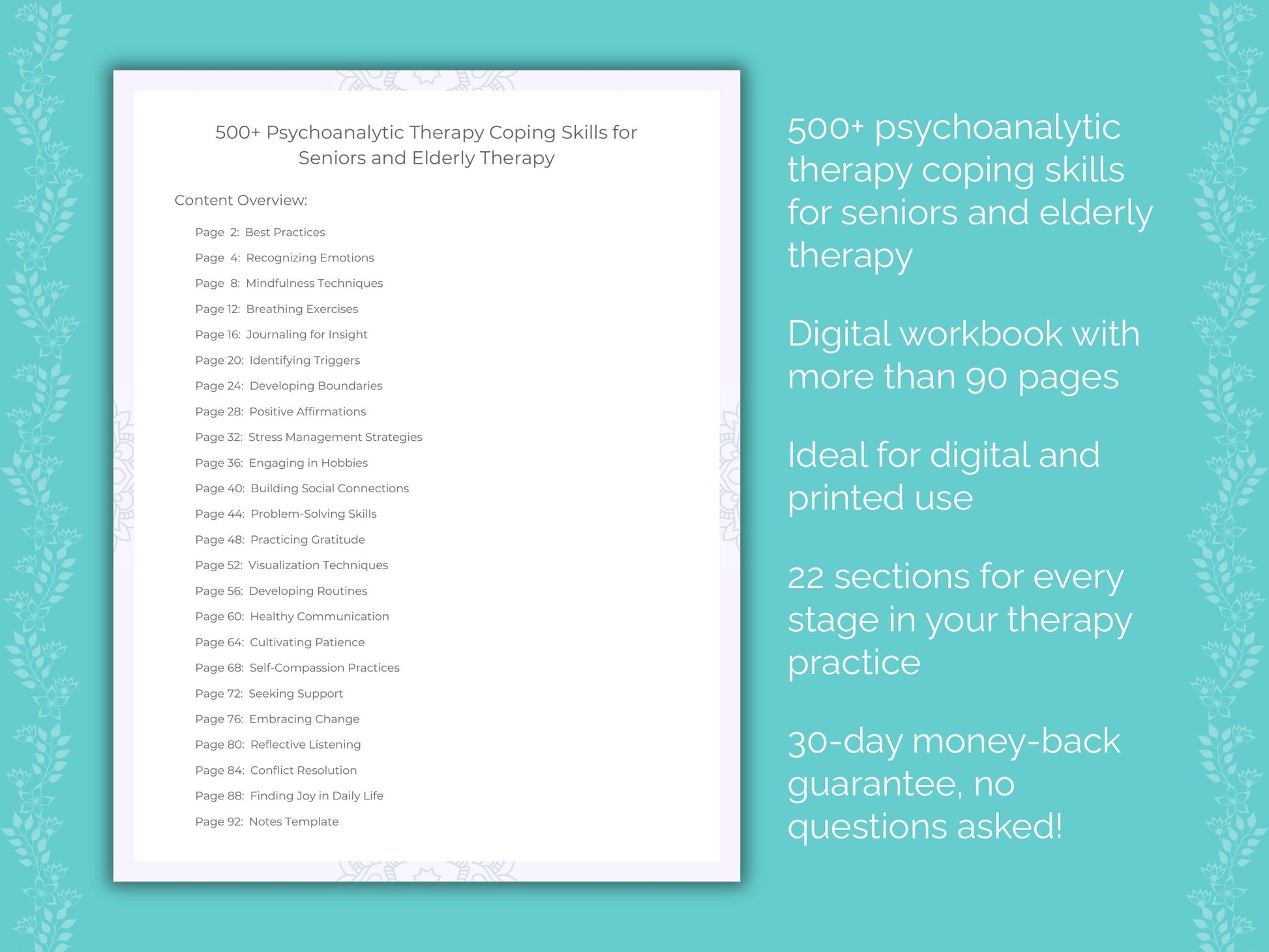 Seniors and Elderly Psychoanalytic Therapy Therapist Worksheets