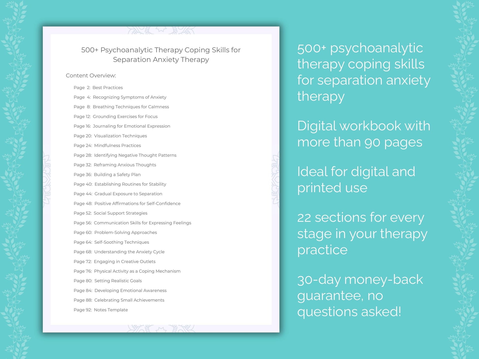 Separation Anxiety Psychoanalytic Therapy Therapist Worksheets