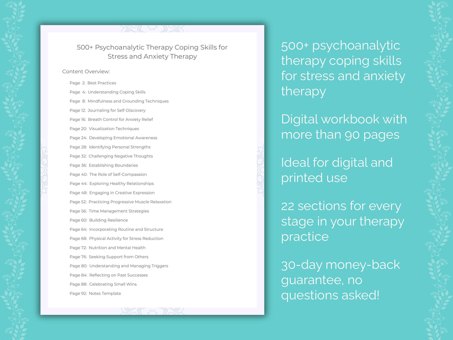 Stress and Anxiety Psychoanalytic Therapy Therapist Worksheets