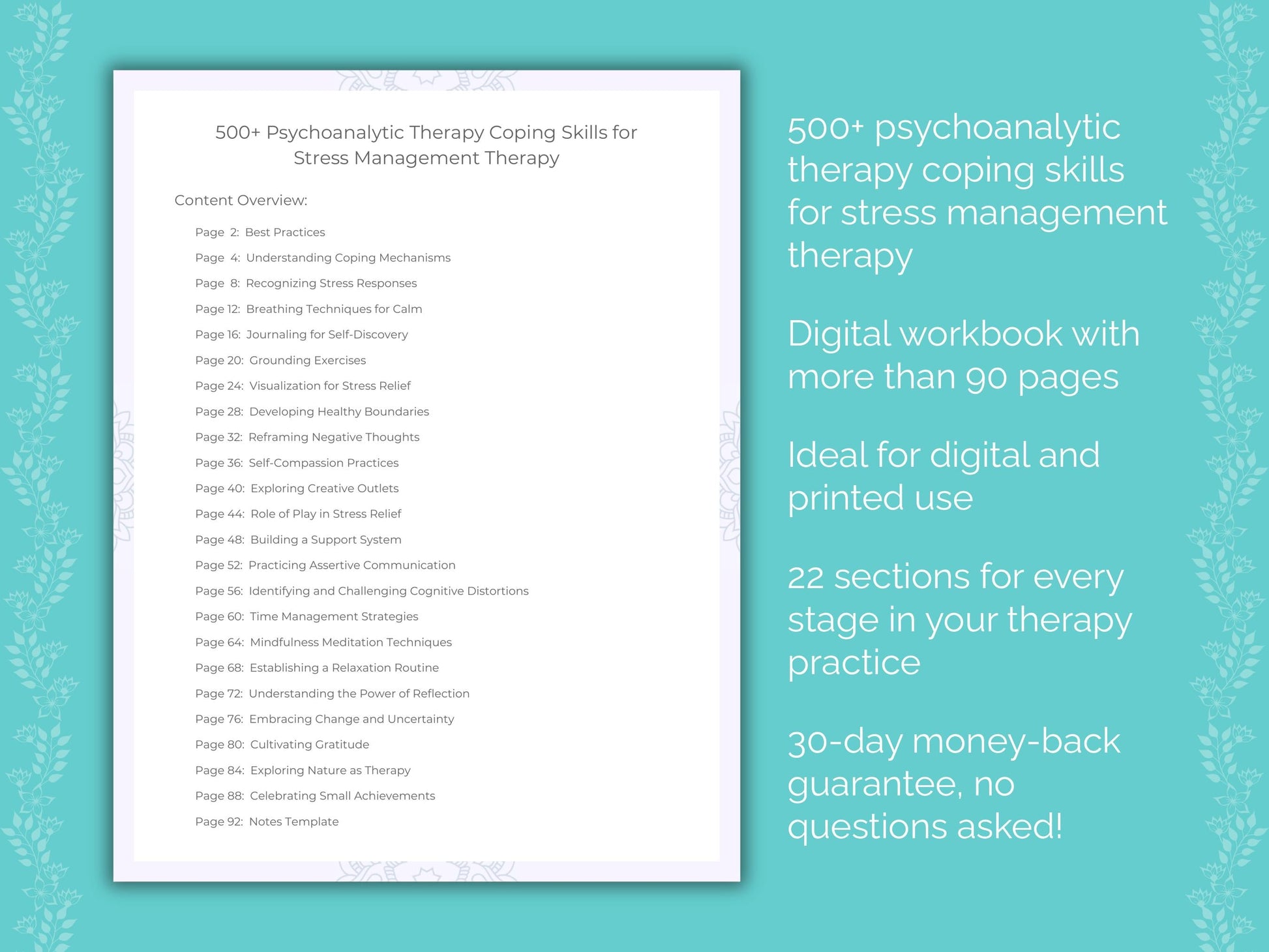 Stress Management Psychoanalytic Therapy Therapist Worksheets