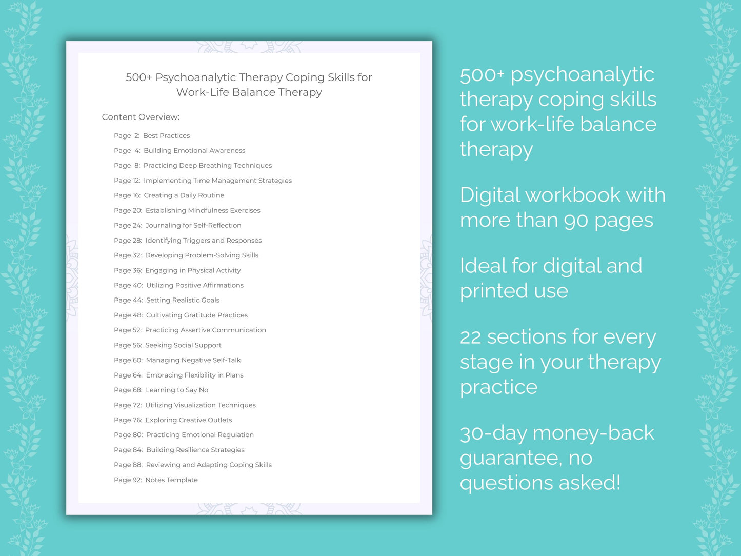 Work-Life Balance Psychoanalytic Therapy Therapist Worksheets