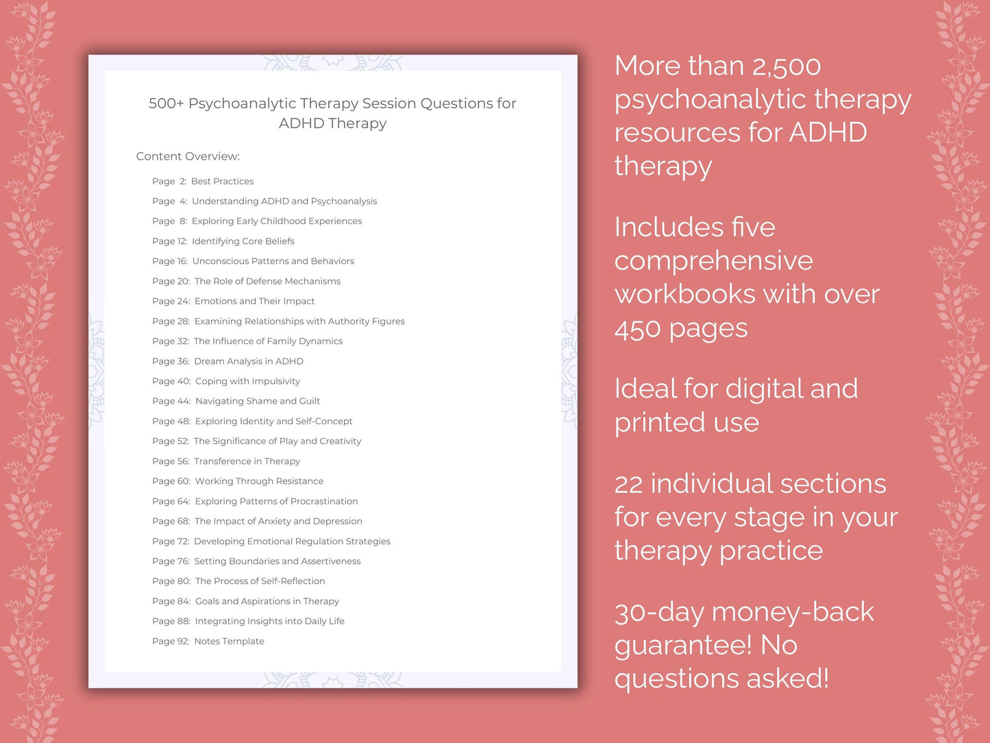 ADHD Psychoanalytic Therapy Therapist Worksheets