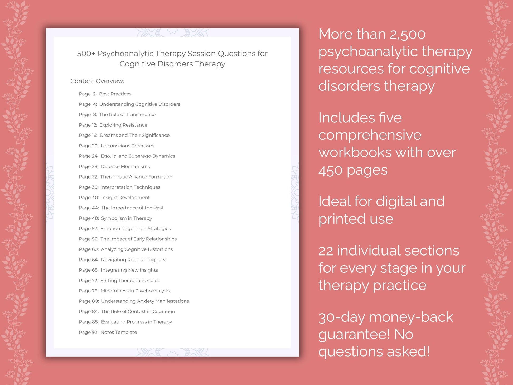 Cognitive Disorders Psychoanalytic Therapy Therapist Worksheets