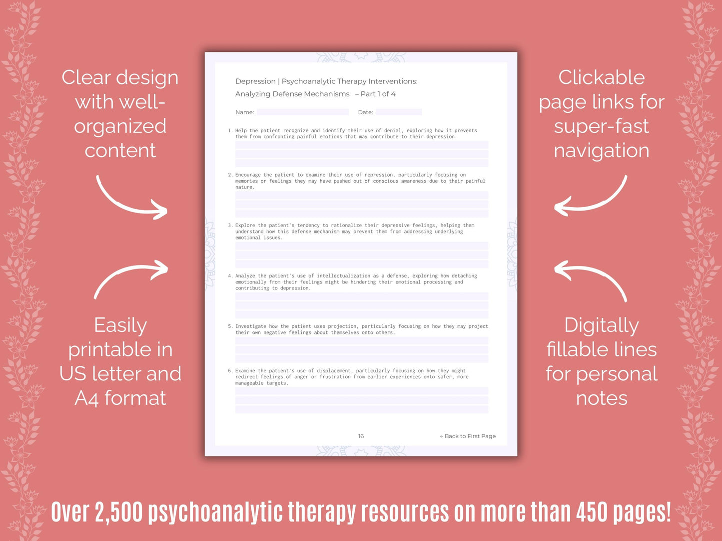 Depression Psychoanalytic Therapy Counseling Templates