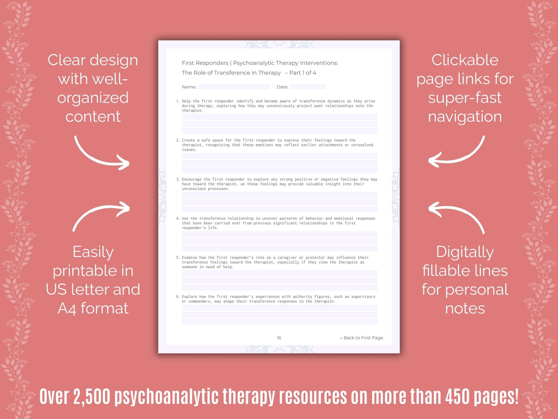 First Responders Psychoanalytic Therapy Counseling Templates