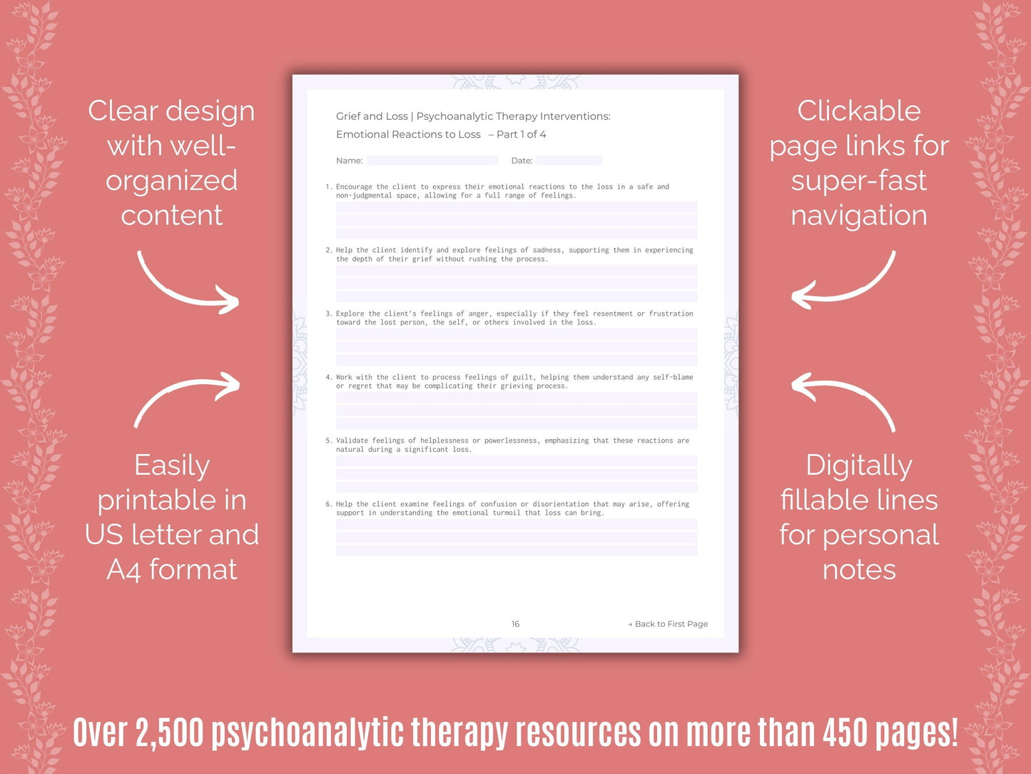 Grief and Loss Psychoanalytic Therapy Counseling Templates