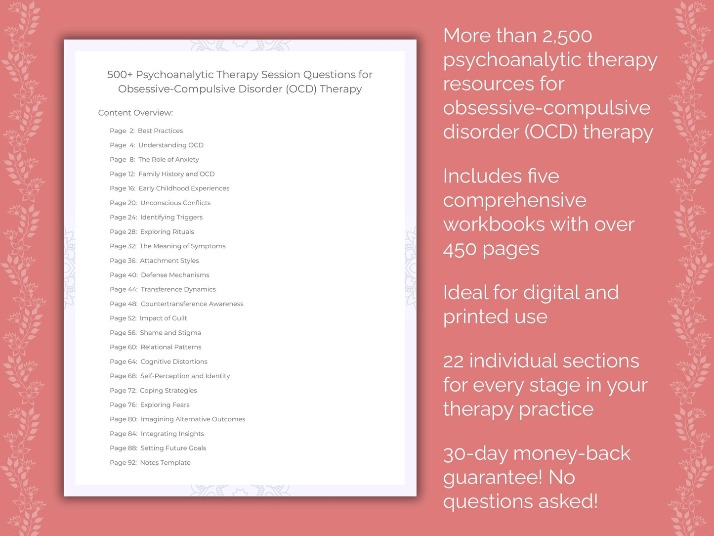 Obsessive-Compulsive Disorder (OCD) Psychoanalytic Therapy Therapist Worksheets