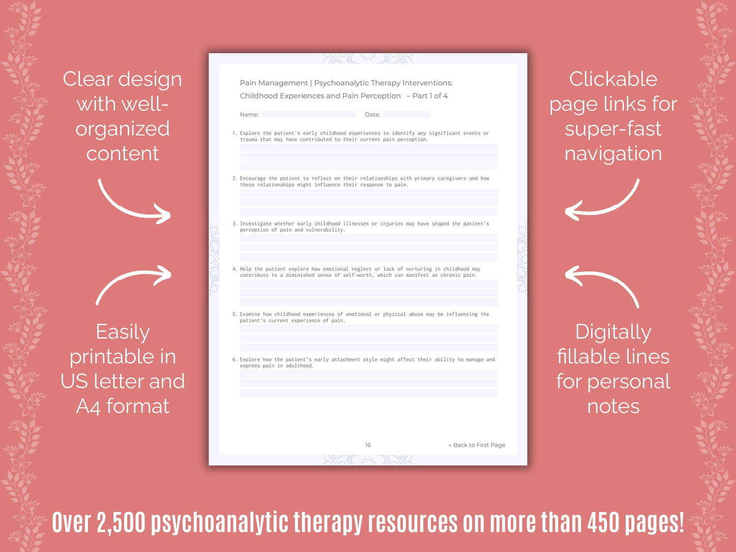Pain Management Psychoanalytic Therapy Counseling Templates