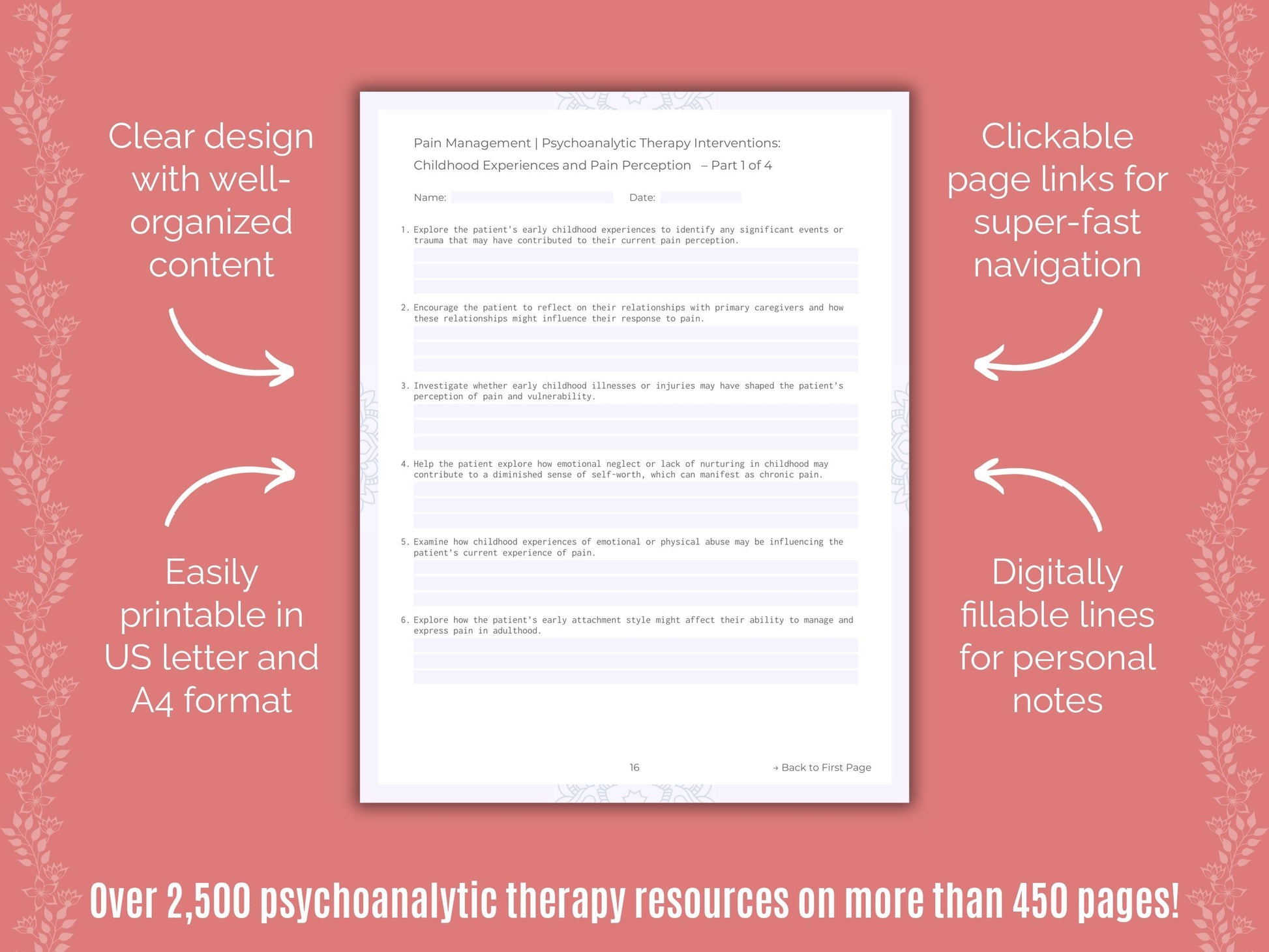 Pain Management Psychoanalytic Therapy Counseling Templates