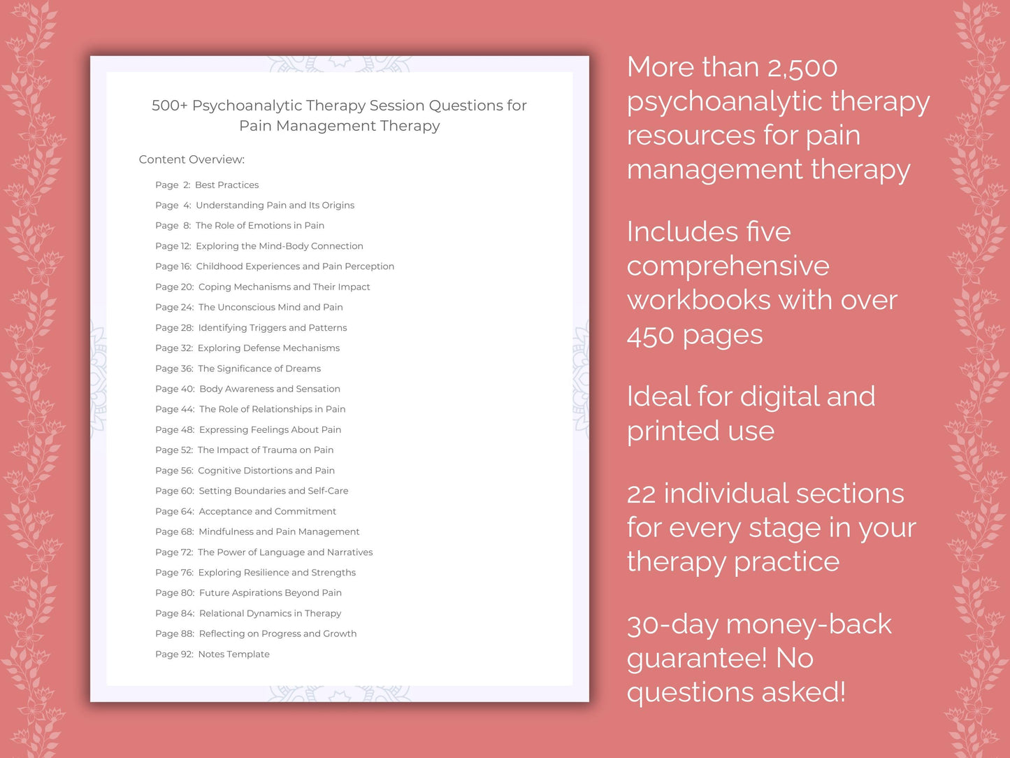 Pain Management Psychoanalytic Therapy Therapist Worksheets