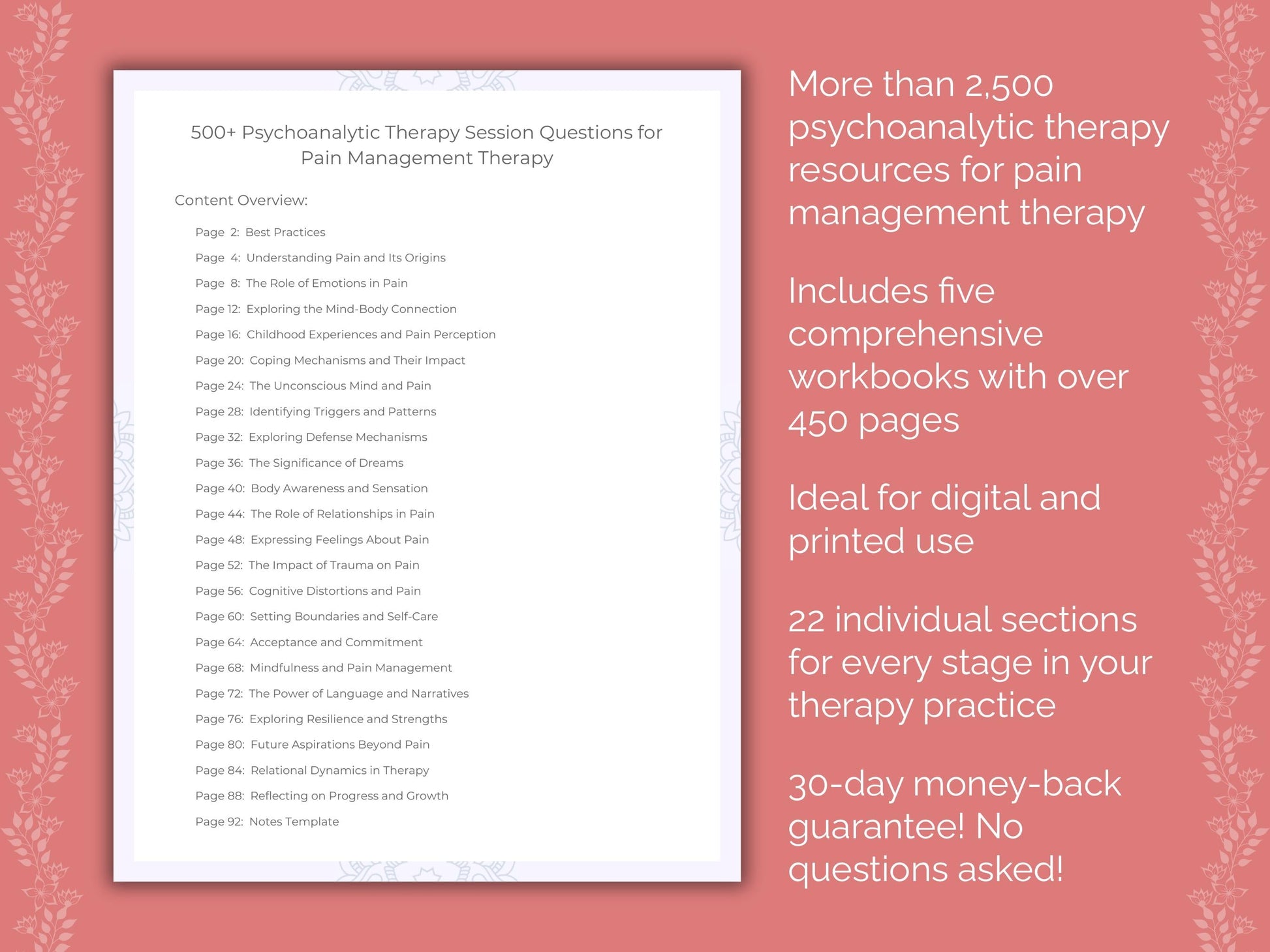 Pain Management Psychoanalytic Therapy Therapist Worksheets