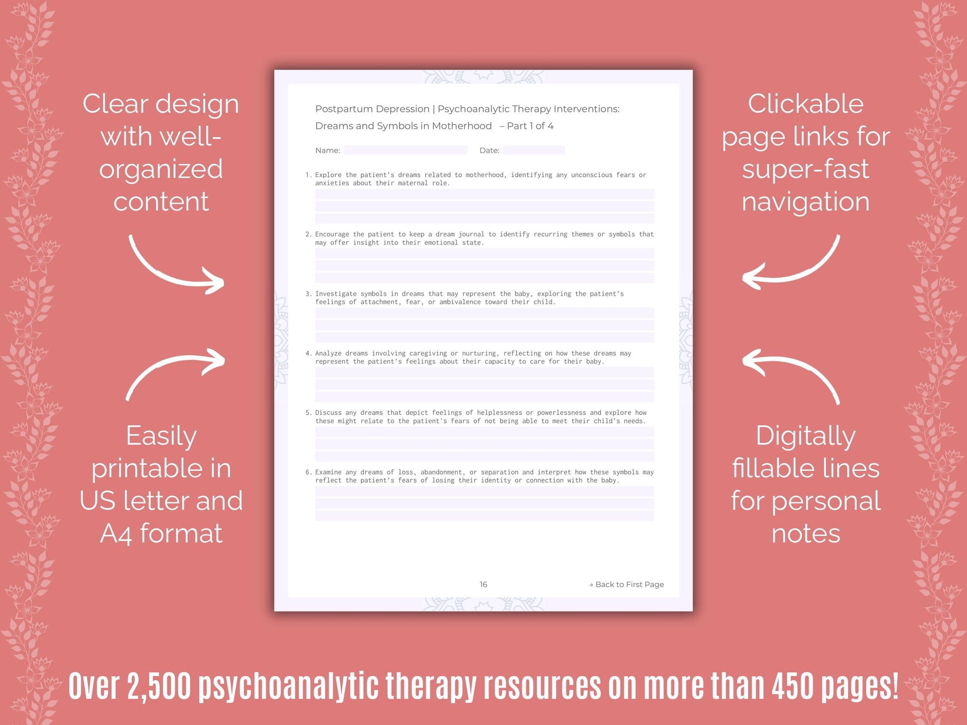 Postpartum Depression Psychoanalytic Therapy Counseling Templates