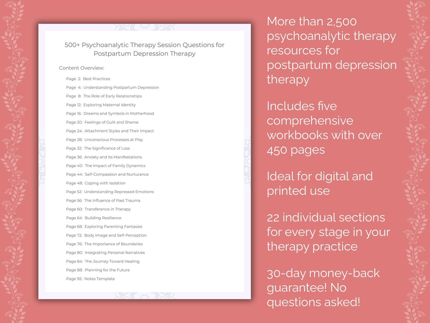 Postpartum Depression Psychoanalytic Therapy Therapist Worksheets