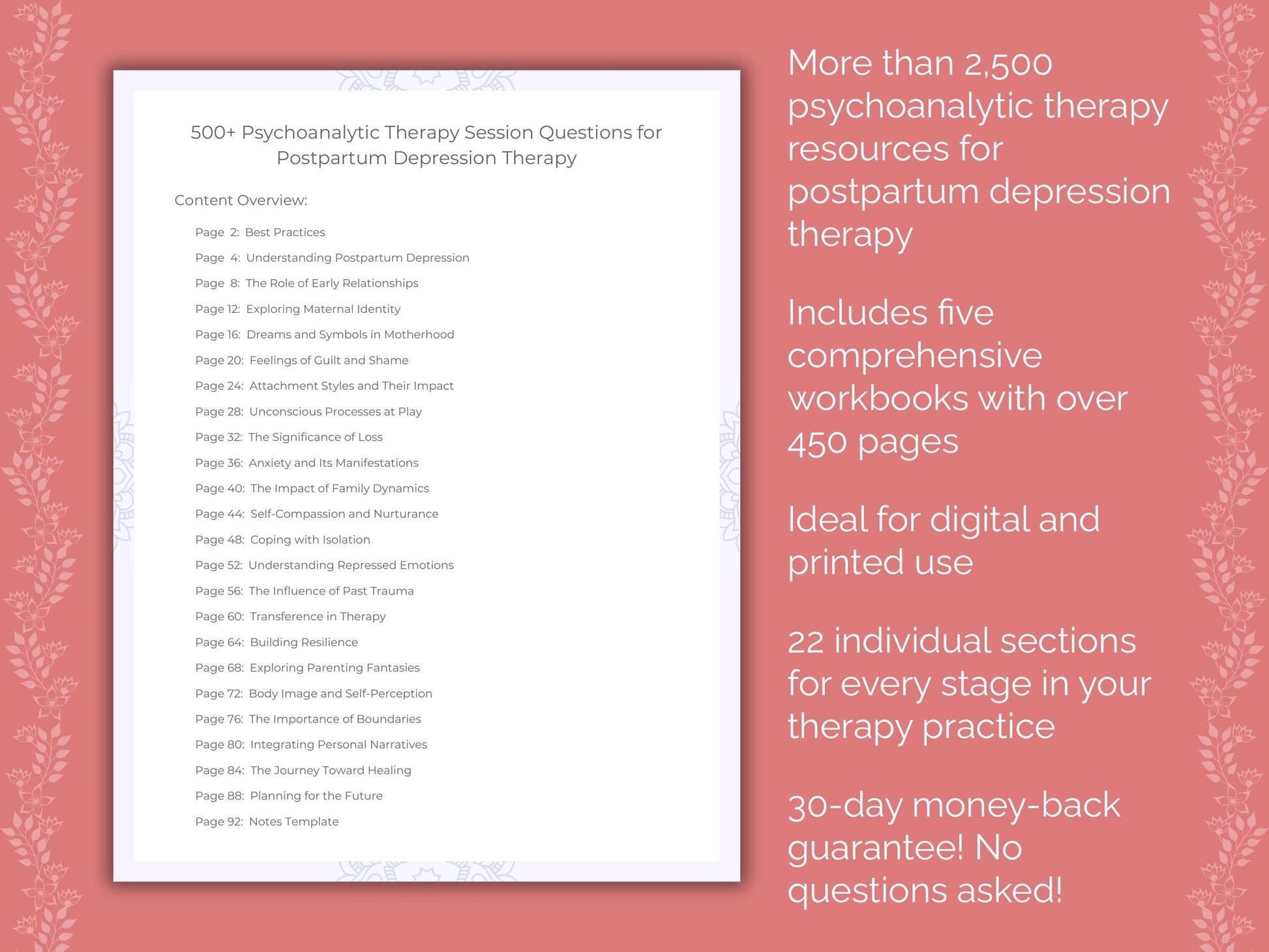 Postpartum Depression Psychoanalytic Therapy Therapist Worksheets