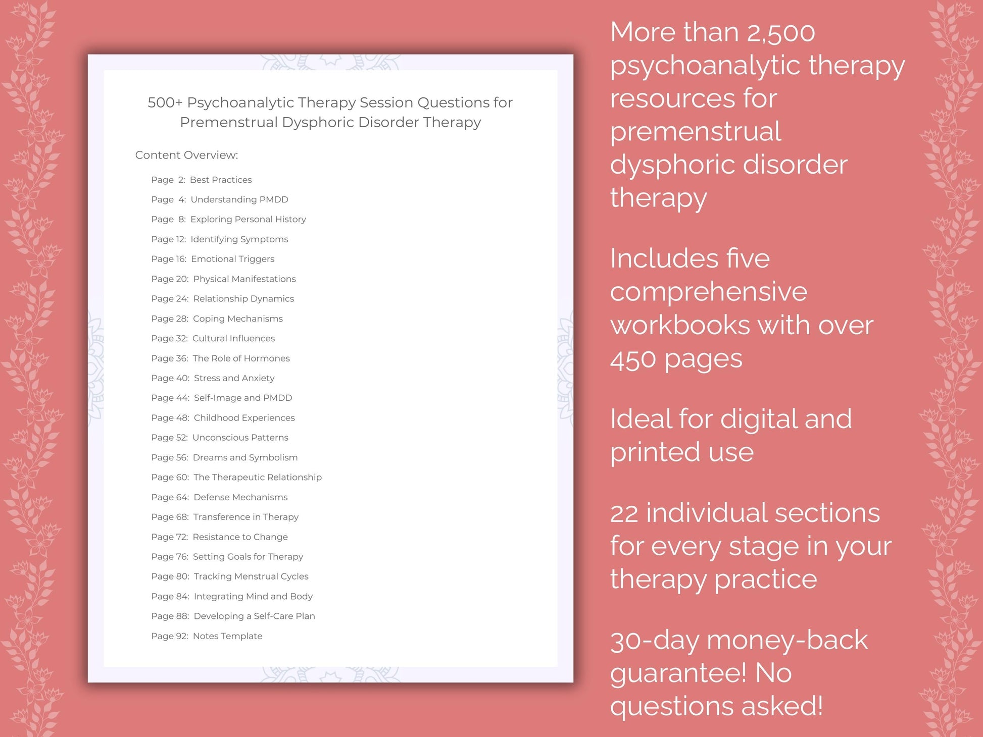 Premenstrual Dysphoric Disorder Psychoanalytic Therapy Therapist Worksheets