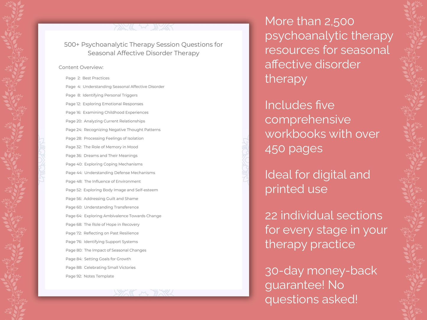 Seasonal Affective Disorder Psychoanalytic Therapy Therapist Worksheets