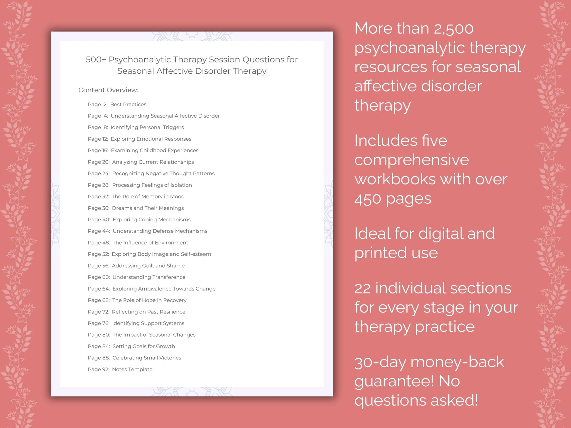 Seasonal Affective Disorder Psychoanalytic Therapy Therapist Worksheets