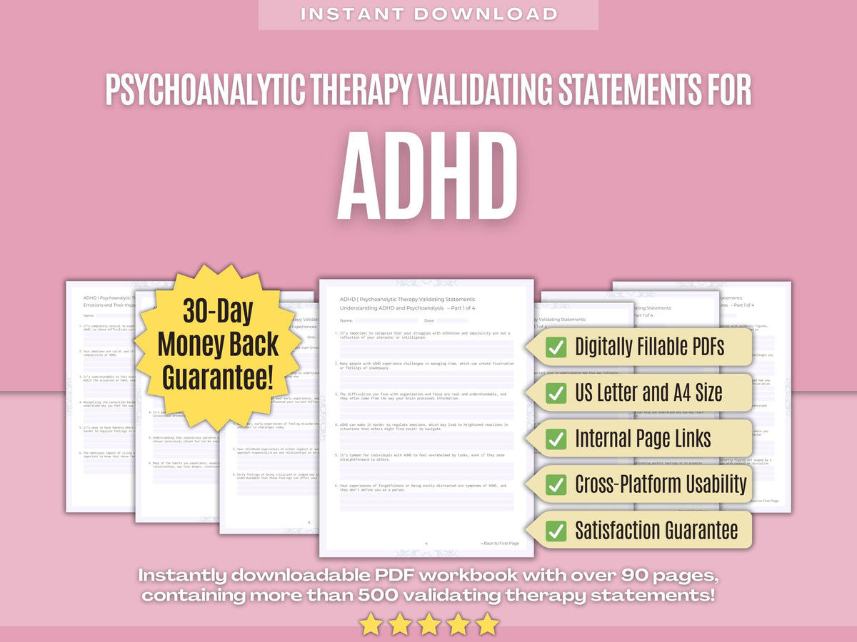 ADHD Psychoanalytic Therapy Psychology Workbooks