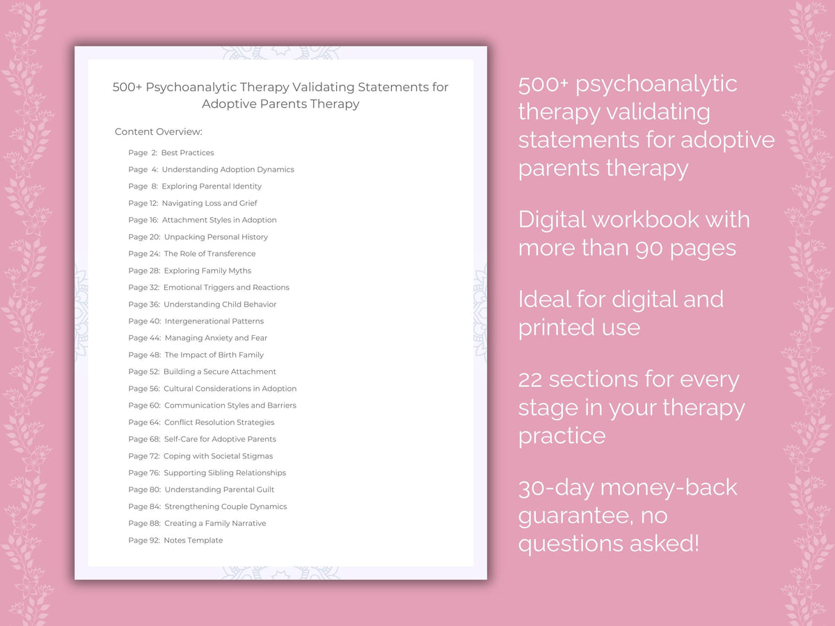 Adoptive Parents Psychoanalytic Therapy Therapist Worksheets