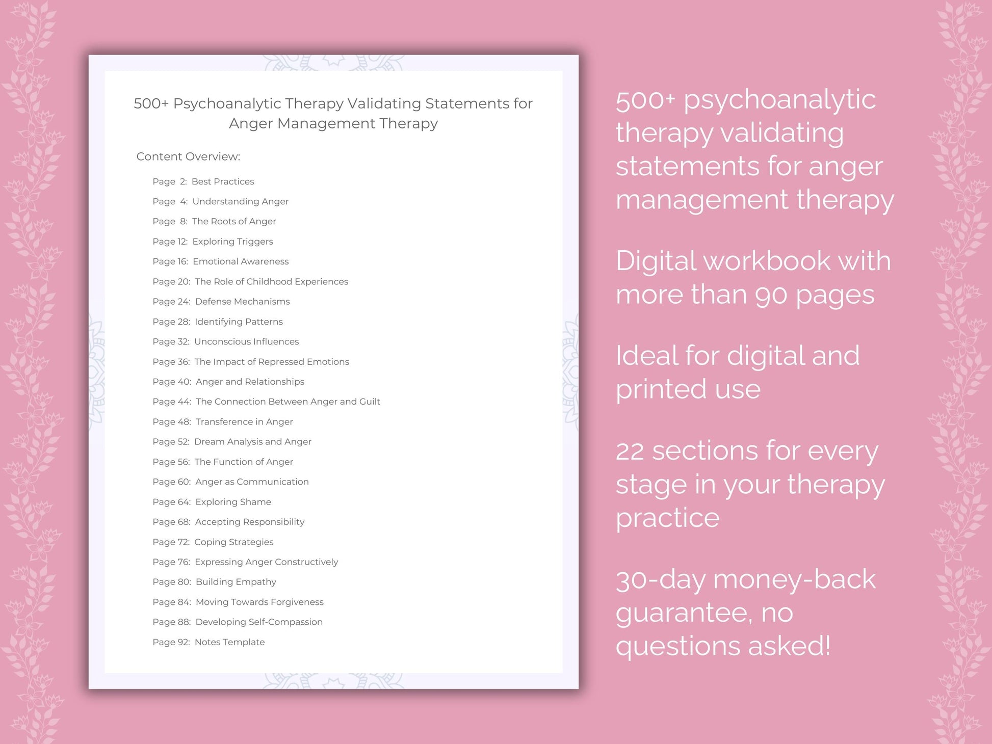 Anger Management Psychoanalytic Therapy Therapist Worksheets