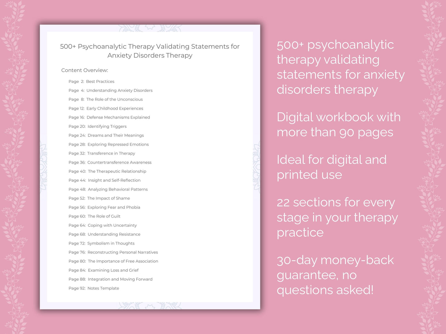 Anxiety Disorders Psychoanalytic Therapy Therapist Worksheets