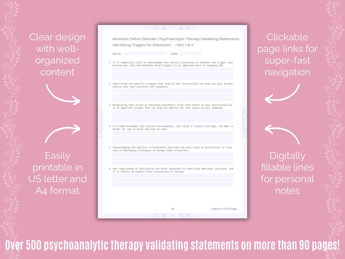 Attention Deficit Disorder (ADD) Psychoanalytic Therapy Counseling Templates