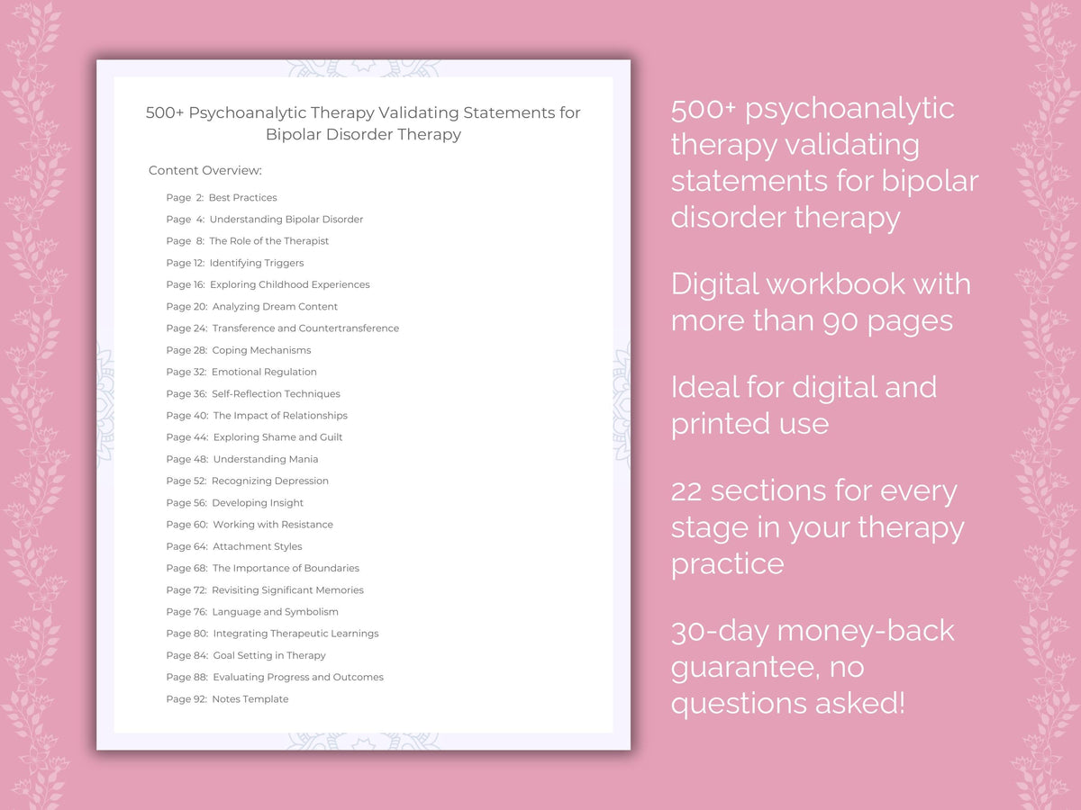 Bipolar Disorder Psychoanalytic Therapy Therapist Worksheets