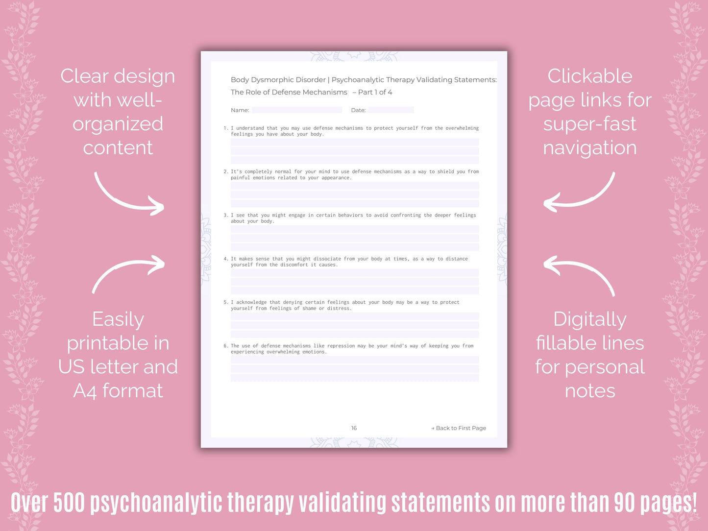Body Dysmorphic Disorder (BDD) Psychoanalytic Therapy Counseling Templates