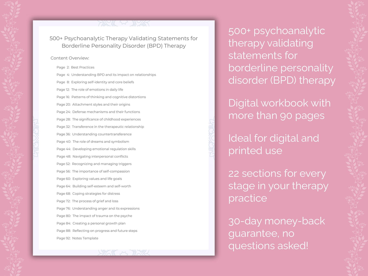 Borderline Personality Disorder (BPD) Psychoanalytic Therapy Therapist Worksheets